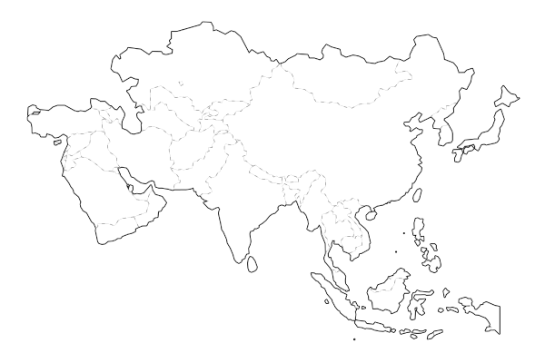Asia map with country boundaries