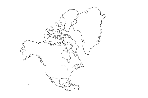 North America map with country boundaries
