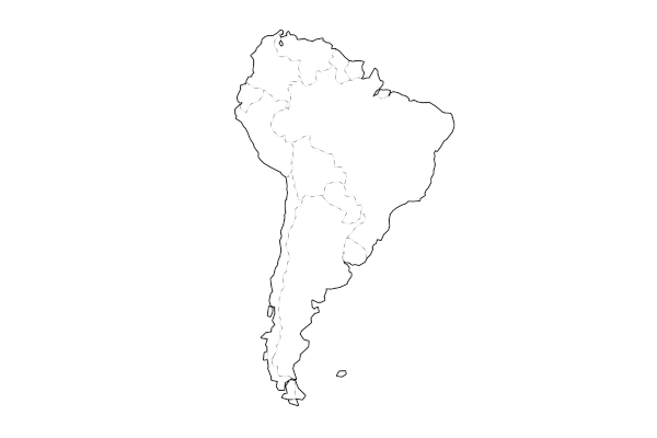 South America map with country boundaries