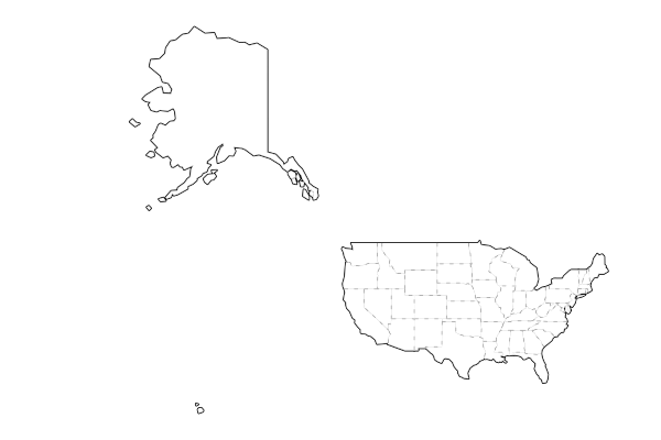 United States of America map with boundaries
