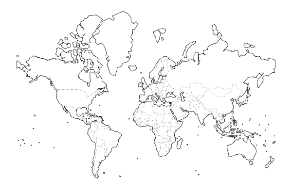 World map with country boundaries